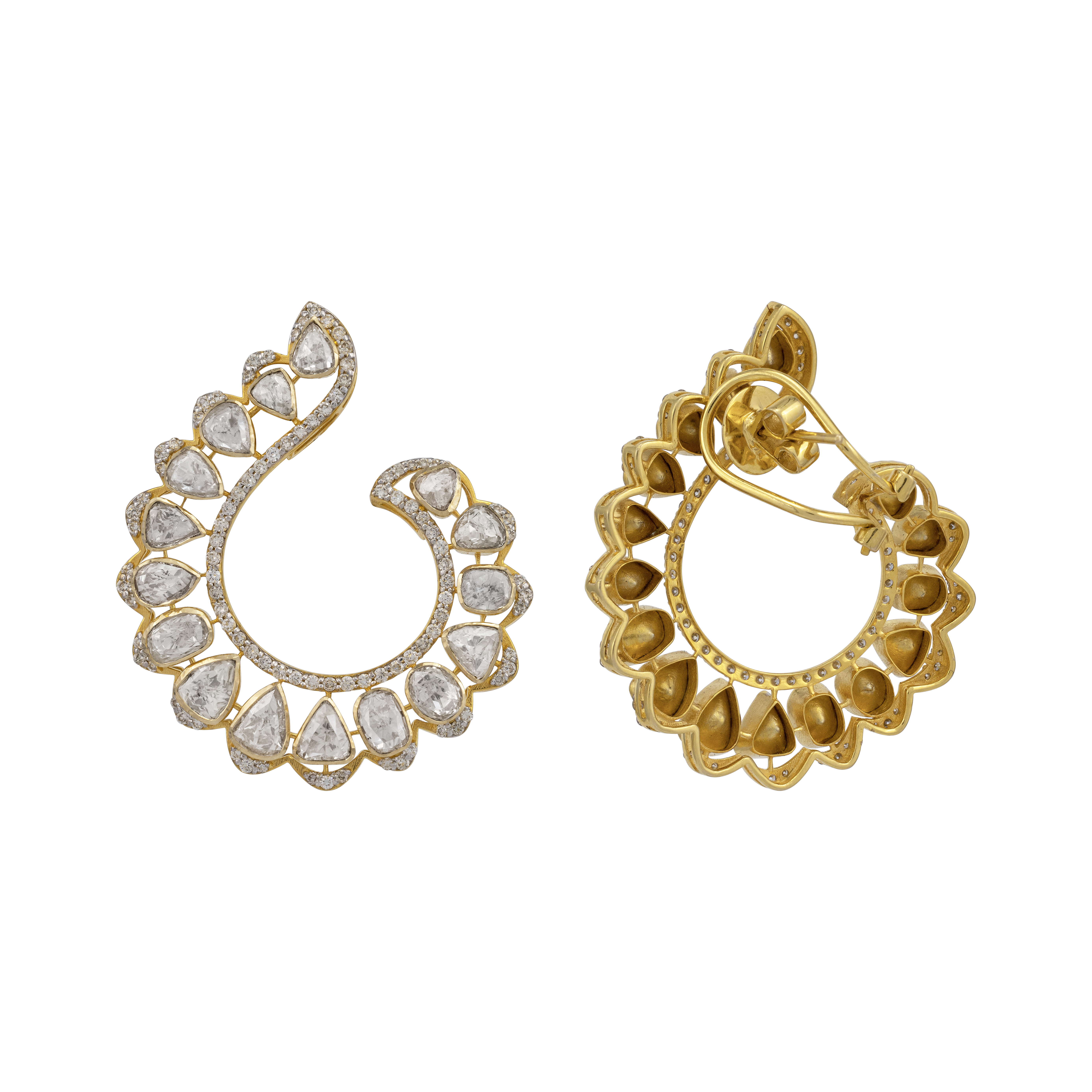 Graceful Polki and Diamond Swirl Hoops